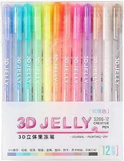 3D Jelly Pen Set, 6 Colors/12 Colors 3D Glossy Jelly Pens, Assorted Colors Gel Ink Pens for DIY Painting Drawing Coloring, Suitable on Glass, Plastic