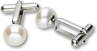Pearlina White Pearl Cufflinks Genuine Freshwater Cultured Pearls (10-11mm) Cuff links Stainless Steel For Man or Woman