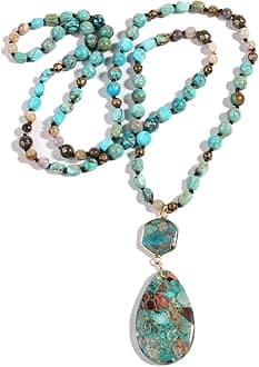 YomisaBoho Necklaces for Women/Men Trendy,32/35/36 Inch Natural Stone Beaded Long Pendant Necklaces for Womens,Handmade Bohemian Fashion Chakra Chunky Statement Charm Necklace Jewelry Gift