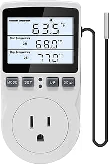 KETOTEK Digital Temperature Controller Thermostat Outlet Plug 120V with LCD Backlight, Heating Cooling Temperature Controlled Outlet 110V 15A with 3m Sensor