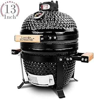 Ceramic BBQ Charcoal Kamado Grill 13 inch Portable Tabletop BBQ Grill with Stainless Steel Grates Black, Black