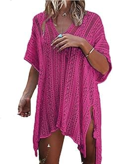 HARHAY Women's Summer Swimsuit Bikini 2023 Beach Swimwear Crochet Cover up, 01 Rose Red, One size