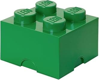 LEGO Storage Brick 4 - studs GREEN - Stackable Plastic Storage Box with Lid for Kids and Adults Ideal Desk Organizer and Toy Box - 5.6L Capacity