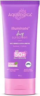 Aqualogica Illuminate + SPF 50 Sunscreen for UVA/B & Blue Light Protection | with Alpha Arbutin for Luminous & Sun Protected Skin | Fragrance-Free | 2.82 Oz/80 g