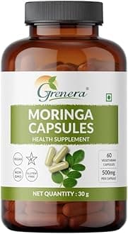 Grenera Organic Moringa Capsules 60 nos, Drumstick Tree Leaf Powder Capsules, Pure Shigru, Organic Certified