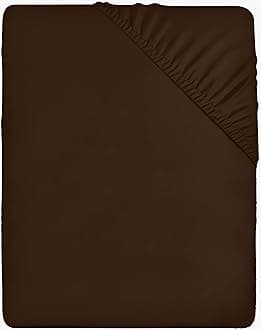 Utopia Bedding Fitted Sheet – Brown, 135 x 190 cm – 35 cm Corners for Thick Mattress – Brushed Microfibre Polyester