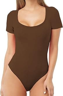 MANGDIUP Women's Scoop Neck T Shirts Basic Bodysuits Jumpsuits