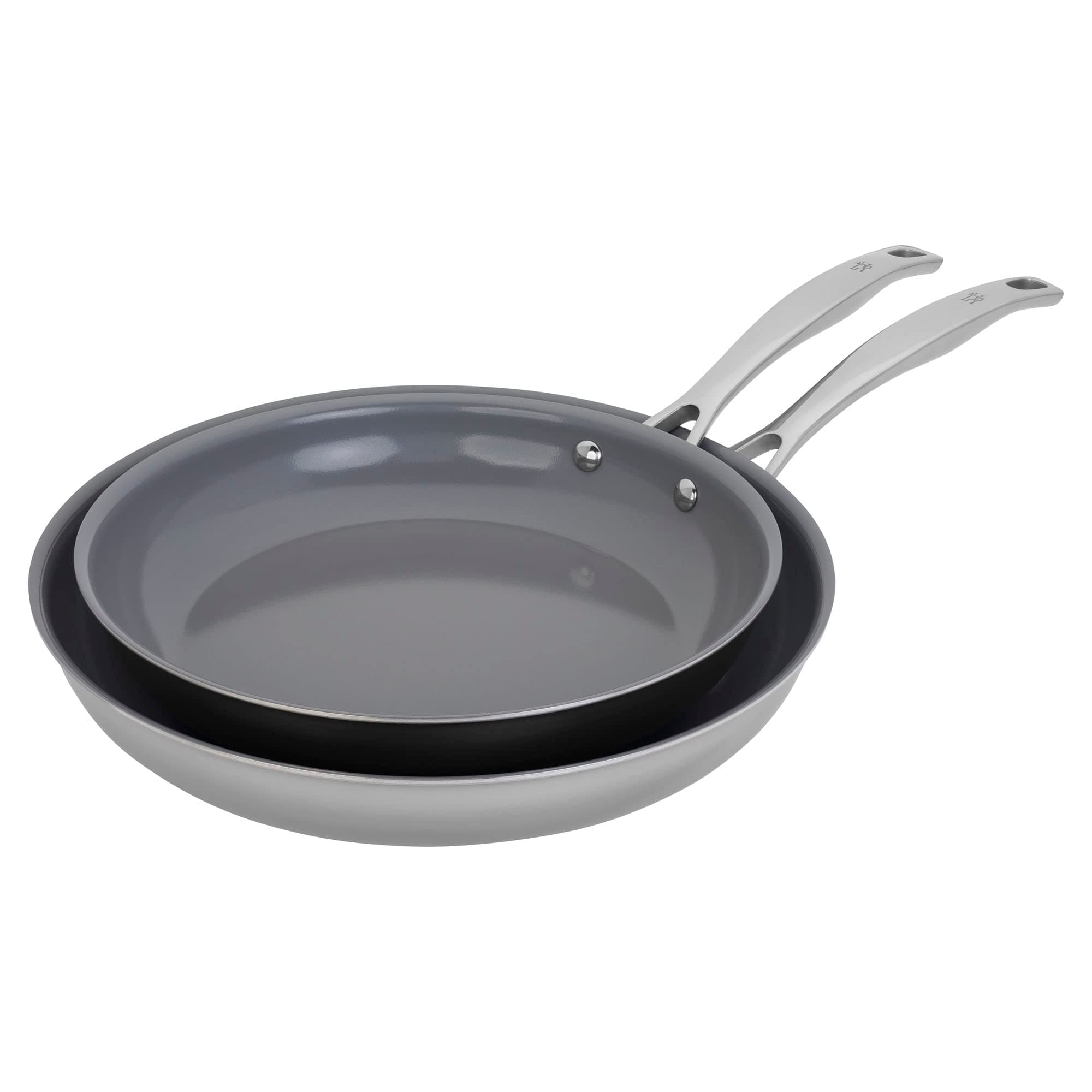 Clad H3 2-pc Induction Ceramic Nonstick Frying Pan Set, 10-inch Fry Pan and 12-inch Fry Pan, Stainless Steel, Durable and Easy to clean