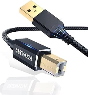 AkoaDa USB 2.0 Printer Cable 20FT, USB Type A Male to B Male Printer Scanner Cord High Speed Compatible with HP, Canon, Dell, Epson, Lexmark, Xerox, Samung Black