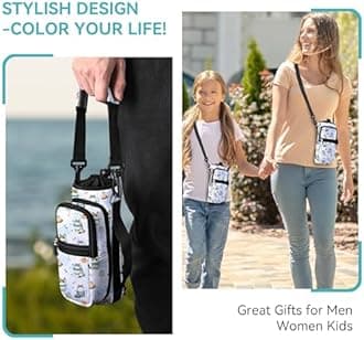 AUPET Water Bottle Sling Bag Sleeve Holder Carrier 25/32/40/64 oz,Insulated Crossbody Water Bottle Case Cover with Strap and Pockets for Men/Women Walking Hiking (Cute Cat Dessert, 32oz)