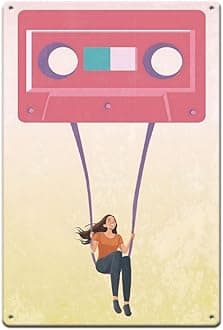 SUPERDANT Swing Girl Tin Signs Music Tape Metal Sign Poster Funny Vintage Wall Art Plaque Home Wall Decor for Kitchen Man Cave Garage Bar Pub Living Room Bedroom Decoration Outdoor Gifts