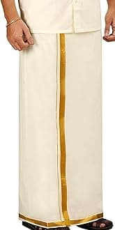 Dhoti For Man’s Kerala Traditional Kasavu Mundu in Golden Line Dhotis 4m
