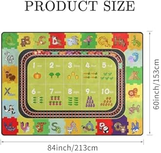 Engree ABC Alphabet Rug，Kids Playmat Rugs Classroom Educational Carpet- 5x7 Ft Cute Cartoon Animals Puzzle Area Rug with Rubber Backing,Nursery Mat wtih Numbers for Girls Boys Bedroom Playroom