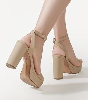 Ankis Platform Heels for Women 4 Inches Chunky Heels Sandals for Women Comfy Open Toe Block Heeled Sandals Nude White Silver Gold Black Ankle Strappy Heels