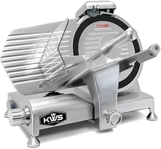 KitchenWare Station KWS Premium Commercial 320w Electric Meat Slicer 10" with Non-sticky Teflon Blade, Frozen Meat/Cheese/Food Slicer Low Noises Commercial and Home Use