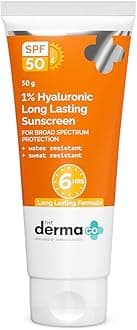 1% Hyaluronic Long Lasting Sunscreen | SPF 50 PA++++ | With Hyaluronic Acid & Vitamin E | For Broad Spectrum Protection | Upto 6H Sun Protection | Water & Sweat Resistant | No Reapplication Needed | 50 g