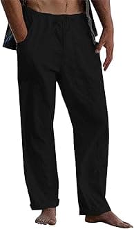 KUIOLYPOERLinen Pants Men Yoga Beach Baggy Casual Pants 2025 Summer Elastic Waist Drawstring Cotton Trousers with Pockets