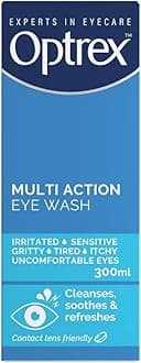 Optrex Multi-Action Eye Wash 300 ml - Relieves Tired, Itchy, And Dry Eyes, Allergies - Soothes Irritations, Inflammations - Eyelid Cleanser For Uncomfortable Conditions