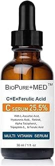 Biopuremed 25.5% Vitamin Ce+Ferulic Acid Serum For Face: Brightening Anti Wrinkle Serum With Tripeptide-5, Retinol, Hyaluronic Acid Tns Best Korean Organic Vitamin C Serum/Face Moisturizer