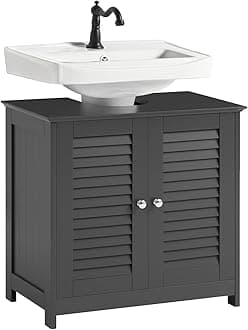 SoBuy Under Sink Bathroom Cabinet with Adjustable Shelves, MDF Bathroom Storage Unit for Under Sink Storage, Anti-Mold Louvered Door, suitable for Pedestal Sinks, Dark Grey, FRG237-II-DG