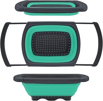 QiMHColander collapsible, Colander Strainer Over The Sink Vegetable/Fruit Colanders Strainers With Extendable Handles, Folding Strainer for Kitchen,6 Quart