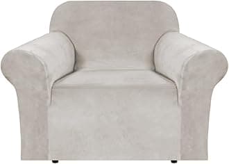H.VERSAILTEX Stretch Velvet Armchair Cover Couch Covers 1 Cushion Chair Slipcover for Living Room Furniture Cover Crafted from Thick Comfy Rich Velour (Chair 31"-49", Oatmeal)