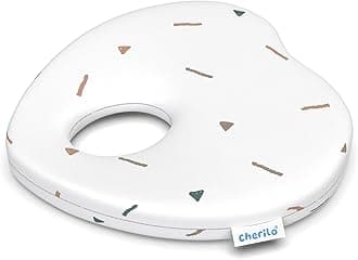 Cherilo Memory Foam Head Shaper Baby Pillow for New Born 0-12 Months, Baby Head Corrector Pillow to Prevent Flat Head Syndrome, 23x23x4 Cm, Cherry Shape - Fancy Triangles, White
