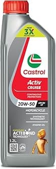 Castrol Activ CRUISE 20W-50 4T Engine Oil with Synthetic Technology for Bajaj Pulsar Bikes (1.2L) |3X Protection with Actibond Technology | Engine Protection for Bikes | API SN and JASO MA2