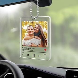 Personalised Photo Car Hanging Ornament,Custom Rear View Mirror Accessories with Photo&Song,Spotifty Acrylic Plaque Car Decorations Interior Gift for Boyfriend,Girlfriend