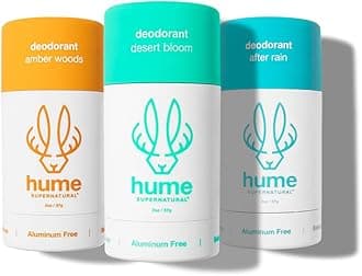 Hume Supernatural Aluminum Free Deodorant for Women & Men - Probiotic and Plant-Based, Long-Lasting Moisture Absorbing - Clean and Effective (Desert Bloom, Amber Woods & After Rain)