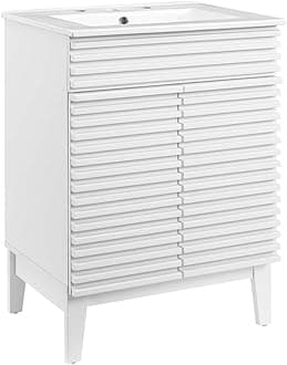 Modway Render Mid-Century Bathroom Vanity with Sink in White White