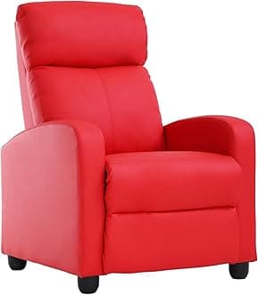 Recliner Chair Recliner Sofa Modern Reclining Chair w/Footrest Backrest Breathable Padded PU Leather Single Sofa Home Theater Seating Reclining Easy Lounge for Living Room Bedroom,Red