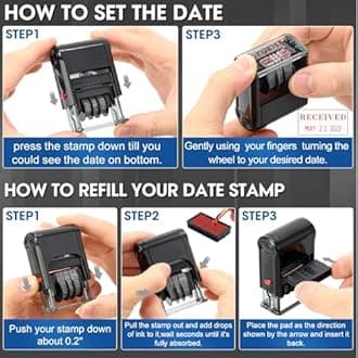 Toplusesse Personalized Date Stamp Self Inking Signature Office Custom Text Stamp with Date Phrase Stamp 1 Line Custom Text Office Supplies 2-Color Date Stamp