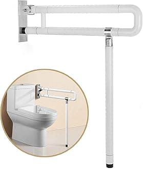 Handicap Grab Bars for Bathroom, Foldable Stainless Toilet Grab Bar with Textured Grip, 29.5(L) x27.5(H) inches Flip Up Toilet Safety Rails with Leg for Elderly
