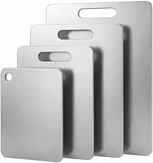 4 PCS Stainless Steel Cutting Boards for Kitchen, 304 Metal Non Stick Small Chopping Board Set, Dishwasher Safe & Warp Proof (15.3 x 11, 13.4 x 9, 11.8 x 7.9, 9.4 x 5.9 in)