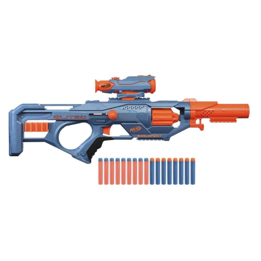 Nerf Elite 2.0 Eaglepoint RD-8 Blaster - 8-Dart Drum, Detachable Scope and Barrel, 16 Official Nerf Elite Darts, Bolt Action
