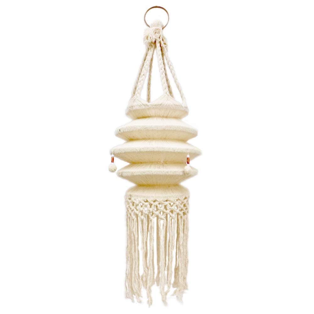 Simple P Macrame Hanging Hanger Lantern Cotton Rope Pendant Ceiling Bohemian Boho Handmade Handwoven Hippie Style For Home Indoor Outdoor Living Room Nature Natural Decorative (NO Light Include)