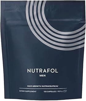 NutrafolMen's Hair Growth Supplements, Clinically Tested for Visibly Thicker Hair and Scalp Coverage, Dermatologist Recommended - 1 Month Supply, 1 Refill Pouch