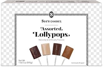 See’s Candies Assorted Lollypops – Assorted Gourmet Lollipops with Vanilla, Coffee, Chocolate & Butterscotch, 30 count, 21 oz