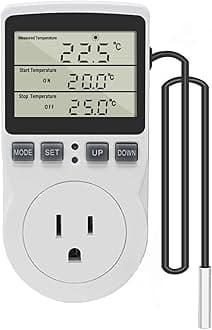 - Digital Thermostat Outlet Plug Temperature Controller Outlet Socket 120V Heating Cooling Control 110V 15A Celsius Fahrenheit Display White