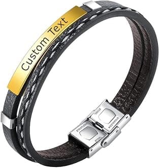 M Men StylePersonalized Mens Custom ID Beads Engraving Names Stainless Steel Leather Bracelet for Men SBr102