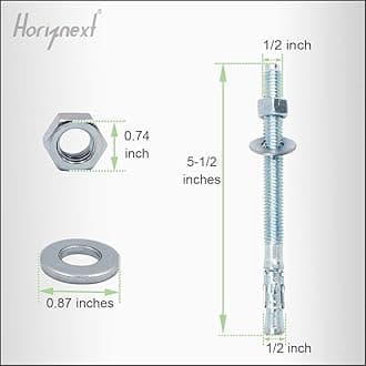 Horiznext 1/2" x 5-1/2" Wedge Anchor, for Cement and Concrete only, zinc-Plated Carbon Steel Screws and lag Bolts （ 30 pcs
