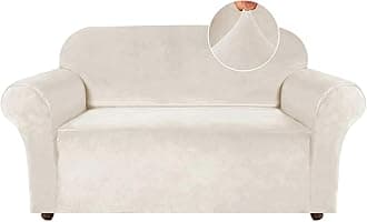 Loveseat Covers Stretch Love Seat Couch Covers for 2 Cushion Couch Velvet Furniture Covers for Sofa with Elastic Bottom Crafted from Polyester, Spandex (Loveseat, Ivory)