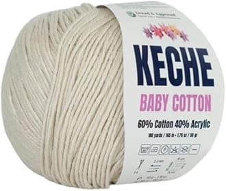 KECHECotton Yarn, 60% Cotton 40% Acrylic Yarn, Soft Cotton Yarn for Crochet and Knitting, Amigurumi Yarn 1 Skein/Ball 1.76 Oz (50g) / 180 Yrds (165m) - Cream