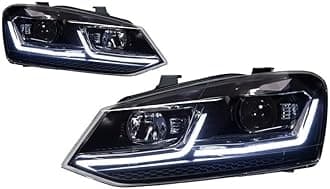 Auto Parts Compatible For VW POLO Headlights 2011-2018 GTI latest Styling Daytime Lights Dual Projector Car Accesorios Modified(Matte black,LHD)