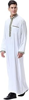 COOFANINMens Long Sleeve Kaftan Thobe Mens Thobes Muslim Plain Arabic Kurtas Jubba Thobe for Men Men Shoes for Shalwar Kameez Islamic Prayer Clothes Men African Mens Clothing Big and Tall UK Sales Clearance