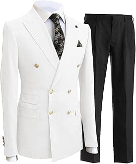 Men's Suits Slim Fit 2 Piece Double Breasted Business Blazer+Pants Set Prom Tuxedos Jacket for Wedding Grooms