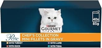 GOURMET Perle Chef's Collection Adult Wet Cat Food Mini Fillets in Gravy Variety Turkey, Tuna, Duck, Lamb 40 x 85g Pouches
