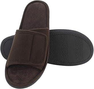 Adjustable House Slippers for Men Soft Open Toe Breathable Indoor Slip on Mens Slides Sandals with Memory Foam for Home Bedroom,All Seasons