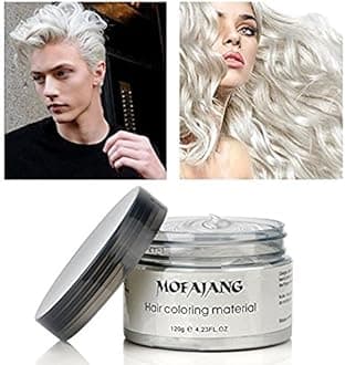 Temporary White Hair Colour Wax, MOFAJANG Instant Hairstyle Cream 130ml Hair Pomades Hairstyle Wax for Men and Women (white)